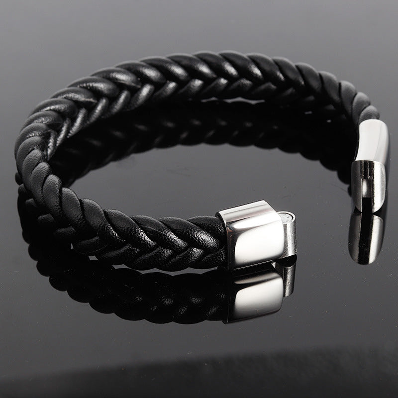 Pulsera de Cuero Negro Biker Iron & Leather