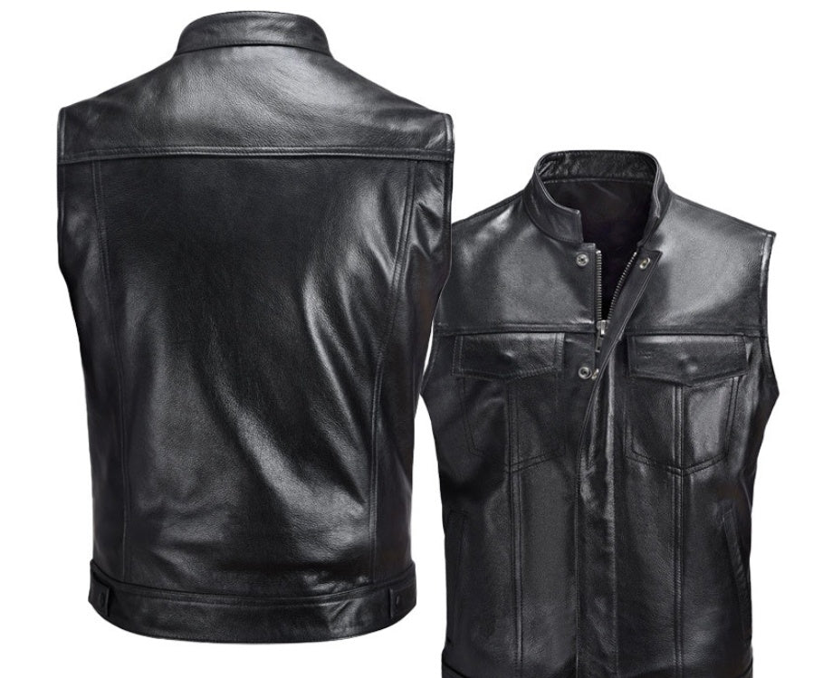 Chaleco Biker Cuero Negro Iron & Leather