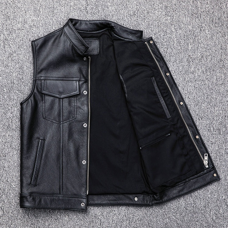 Chaleco Biker Cuero Negro Iron & Leather