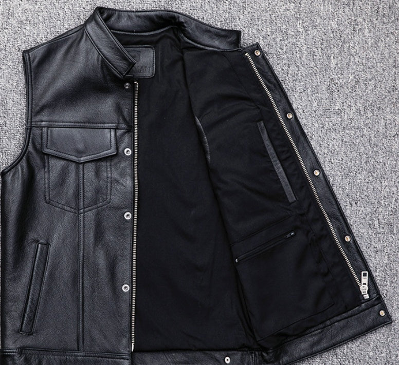 Chaleco Biker Cuero Negro Iron & Leather