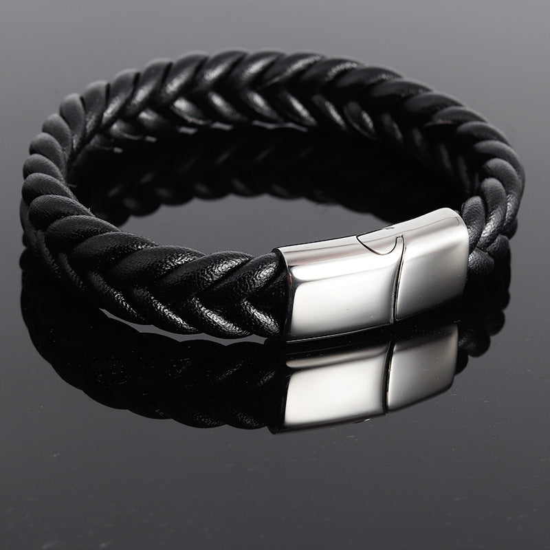 Pulsera de Cuero Negro Biker Iron & Leather