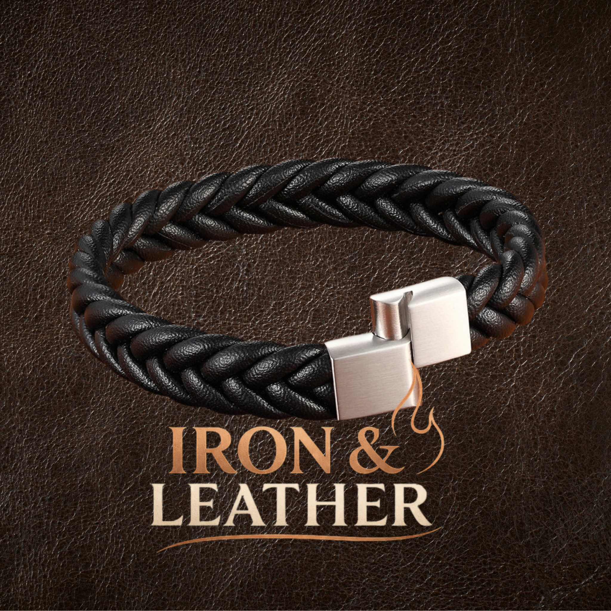 Pulsera de Cuero Negro Biker Iron & Leather