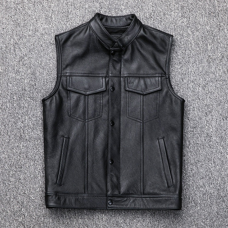 Chaleco Biker Cuero Negro Iron & Leather