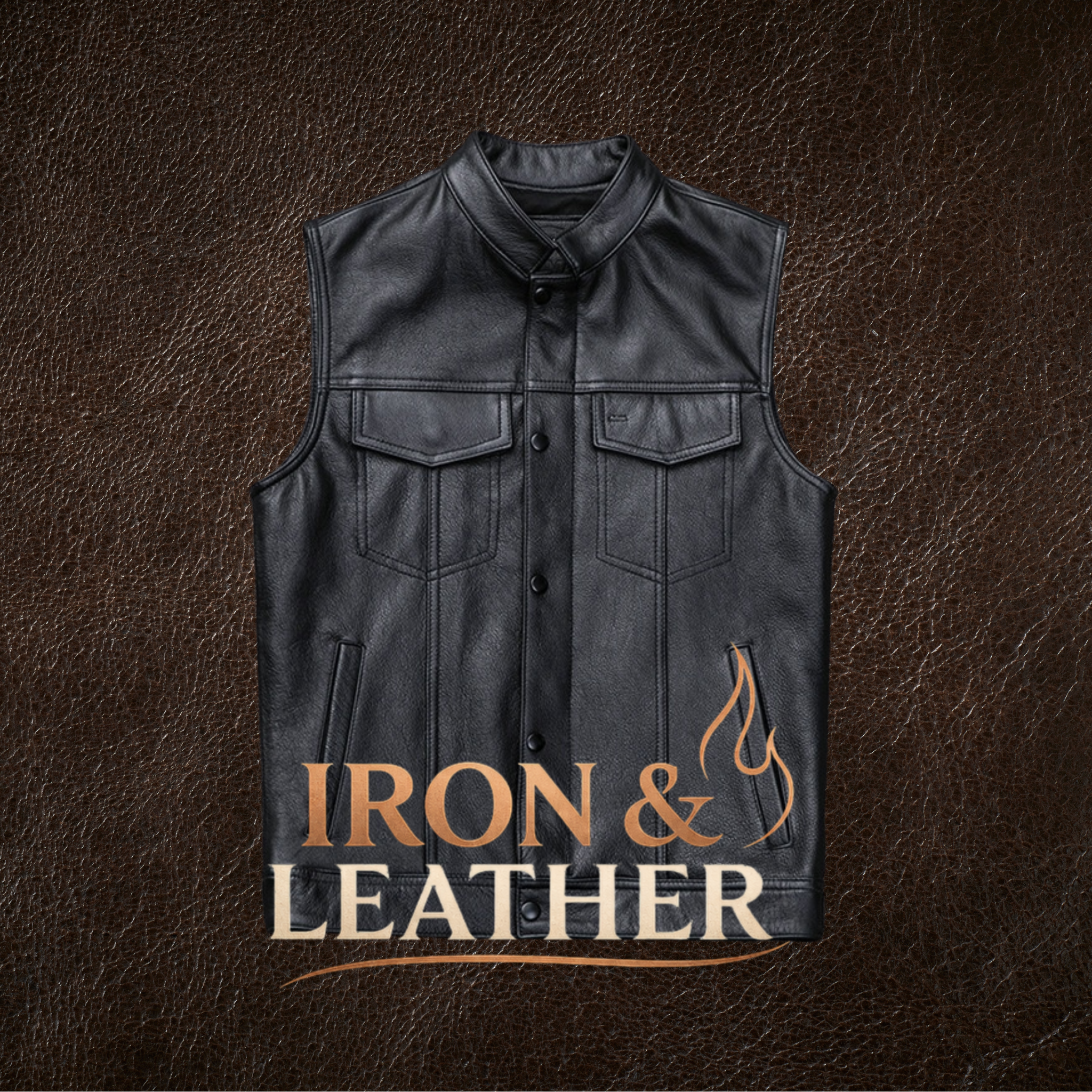 Chaleco Biker Cuero Negro Iron & Leather