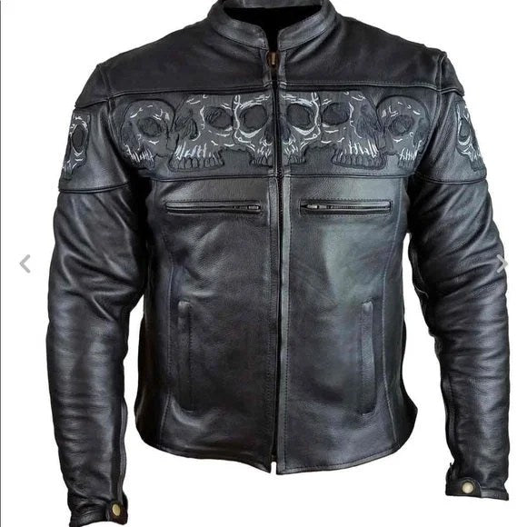 MEN SKULL  MOTORCYCLE LEATHER SKULL RACING JACKET - XXXXL